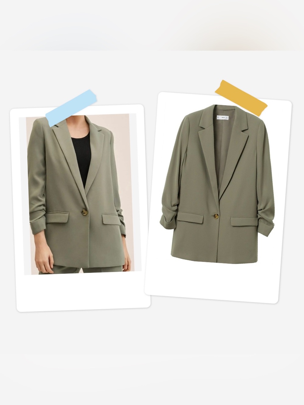 MANGO Olive/Sage green long blazer